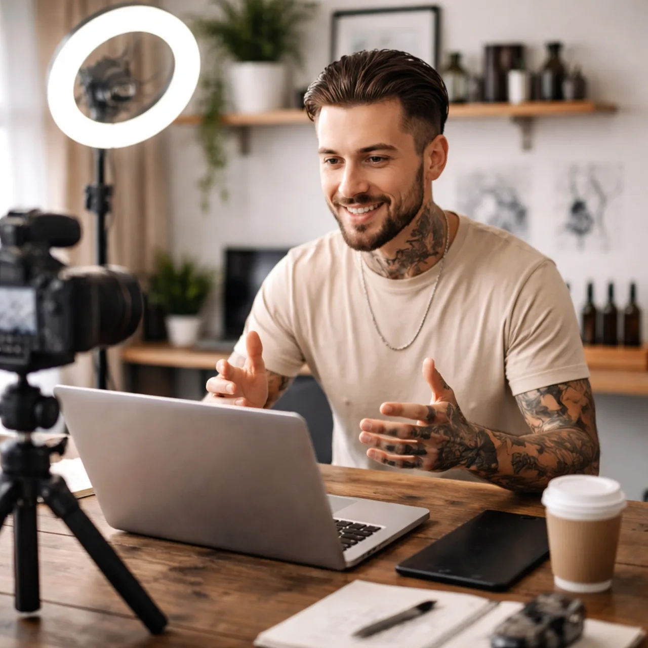 tattoo artist, online course creator, digital course, online teaching, content creator, creative professional, tattoo studio, recording video, video recording, laptop recording, online education, digital learning, video lesson, home studio, creator…